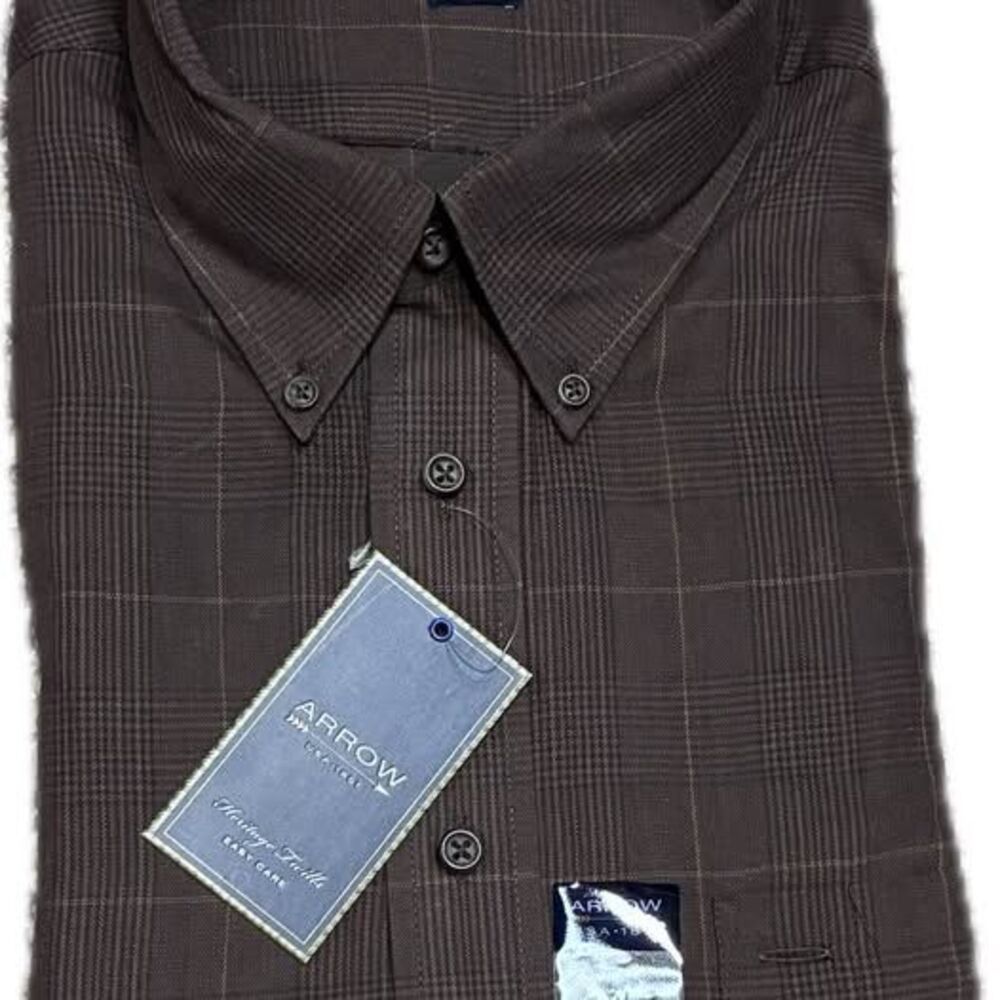 Arrow Heritage Twills Men's Brown Plaid Button Down Shirt XL 17-17.5 - NWT